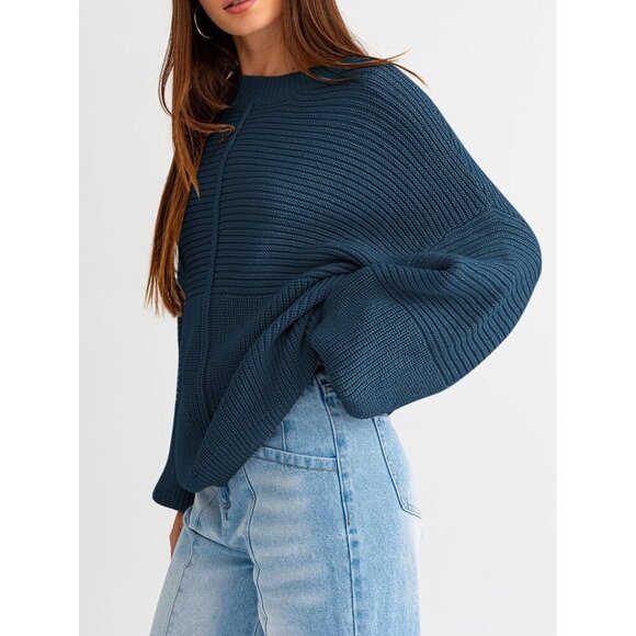 Womens Oversized Knit Sweater Viscose Nylon Polyester Batwing Sleeve Pullover - Picture 2 of 8